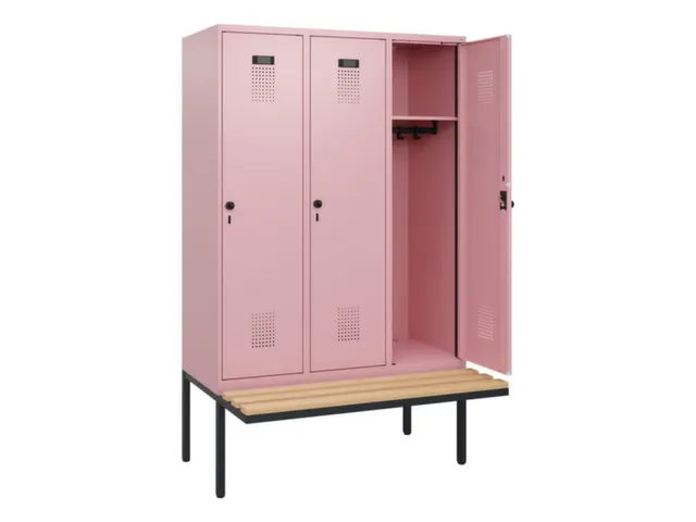 locker met bank,HxBxD 1950x1200x815mm,3vak,vak B 400mm,draaigrendel