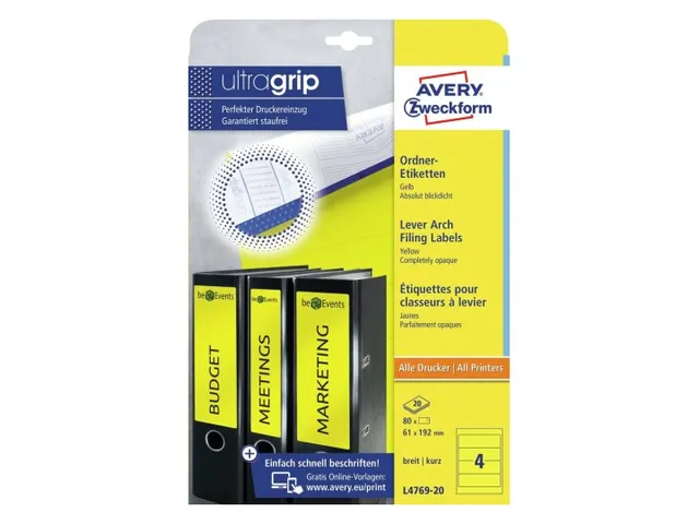Etiquette dorsale Avery Large 61x192mm adhésive jaune L4769-20