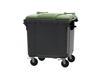 Container 1100 liter vlak deksel Grijs Groen Kunststof - 1