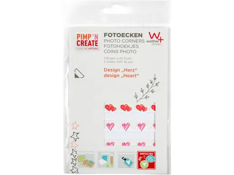 Fotohoeken walther design hartjes 2 vellen à 42 stuks