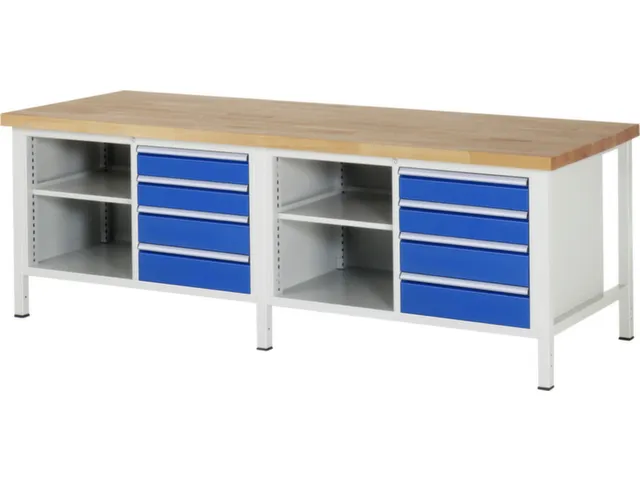 werkbank,HxBxD 840-1040x2500x900mm,beukblad,draagverm. 1250kg