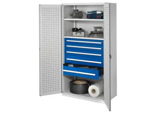 Materiaalkast Geperf. Deuren 1950x1000x600mm 2legborden 5laden Ral7035 - 1