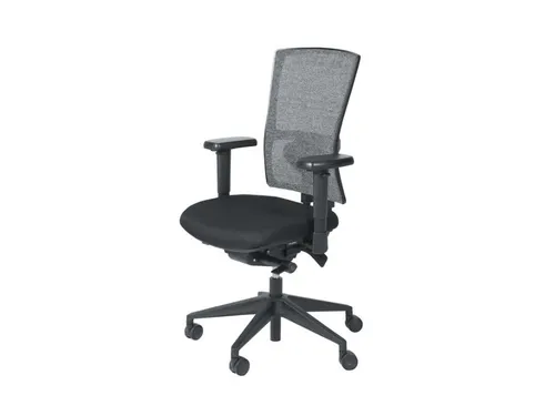 Bureaustoel 400 NPR Stof zwart, rug Wol/Mesh Grijs, Zwart voetkruis
