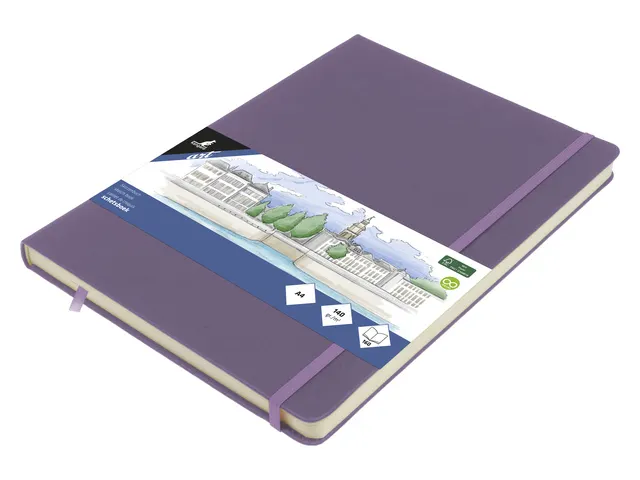 Schetsboek Kangaro A4 heather purple PU HC 80 vel 140gr roomwit met el