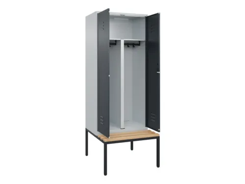 PBM-locker met bank,HxBxD 2120x800x815mm,2vak,vak B 400mm,cil.-slot