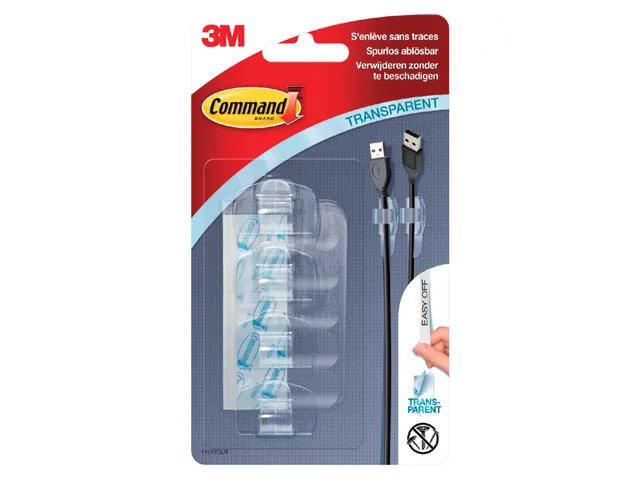 Kabelklem Command rond incl bevestigingsstrips transparant 4 stuks