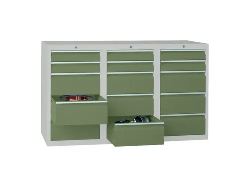 ladekast HxBxD 900x1500x500mm 15laden RAL7035 front RAL6011