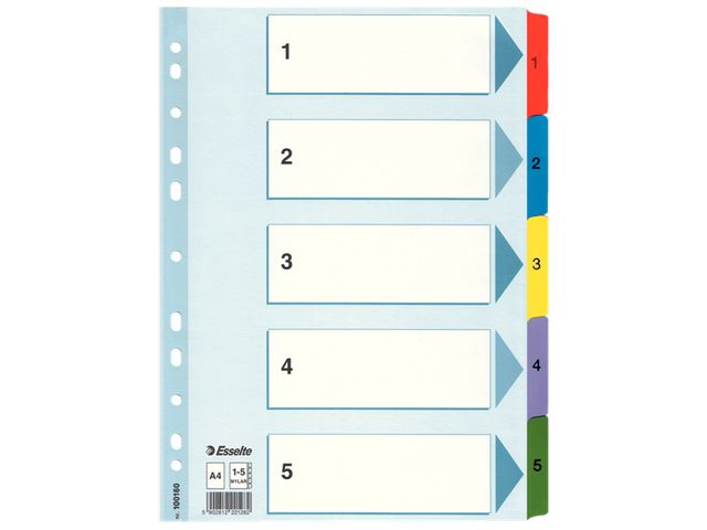 Luxe Mylar Index Tabblad Karton A4 11-gaats 5-delig 1-5 Assorti | TabbladenShop.nl