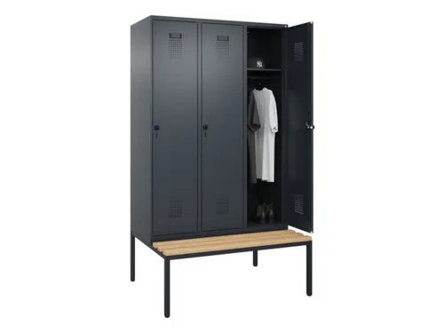 locker met bank,HxBxD 2120x1200x815mm,3vak,vak B 400mm,draaigrendel