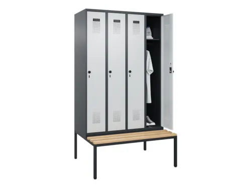 locker met bank,HxBxD 2120x1200x815mm,4vak,vak B 300mm,draaigrendel