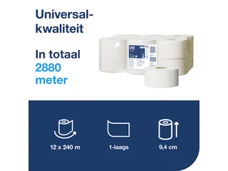 Toiletpapier Tork 1-laags Wit Advanced 110163 T2 Jumbo - 8