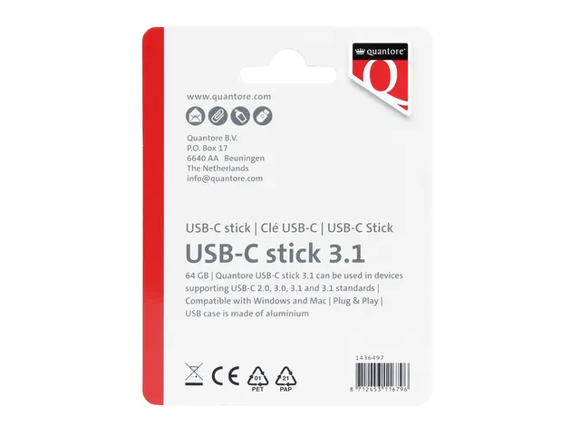 Clé USB 3.1 Quantore USB-C 64Go argent