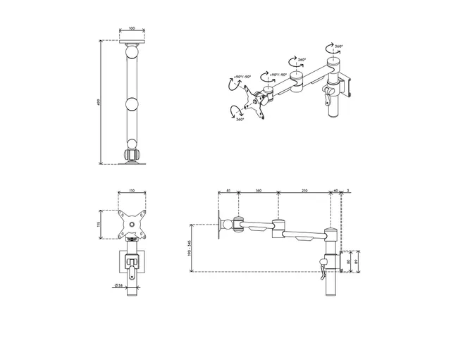 Bras support 1 écran Rail ViewMate Style 152 Argent