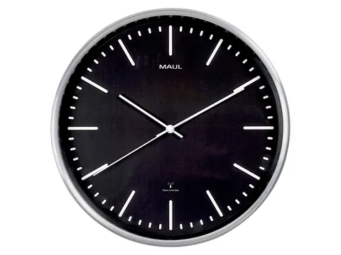 Wandklok Maul Fly RC Ø30,5cmx4.5cm alu/zwart incl.batterij streep