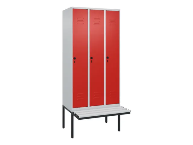 locker met bank,HxBxD 2120x900x815mm,3vak,vak B 300mm,draaigrendel