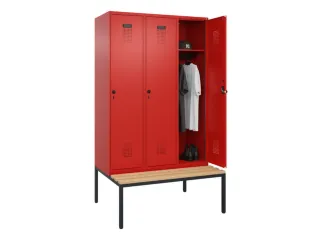 locker met bank,HxBxD 2120x1200x815mm,3vak,vak B 400mm,draaigrendel - 1