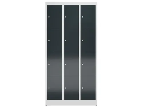 Lockerkast 1800x870x500mm 3x4 vakken cilinderslot, sokkel, RAL7016