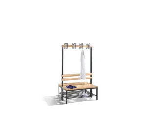Omkleedbank 1000mm Houten Zitlatten Dubbel Haken Schoenenrek Ral7021 - 1