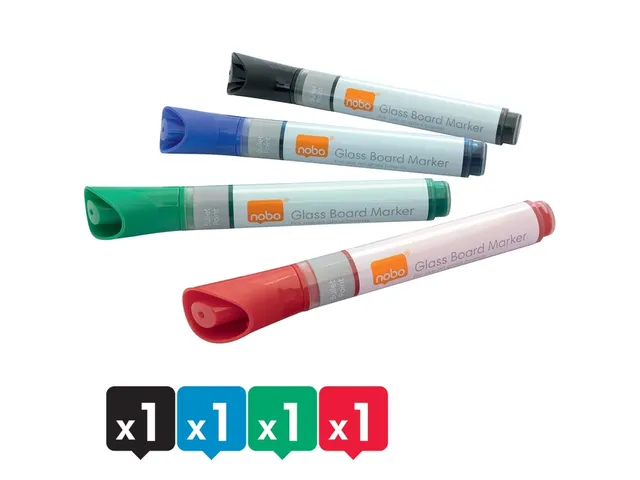 Viltstift Nobo glasbord assorti 4 stuks