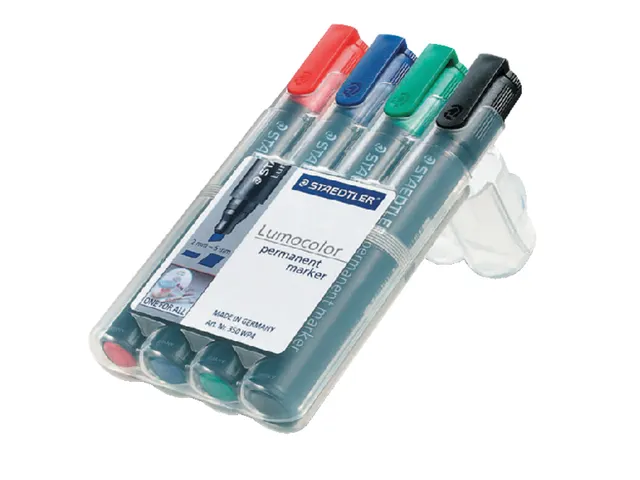 Viltstift Lumocolor 350 permanent beitelpunt set à 4 stuks assorti