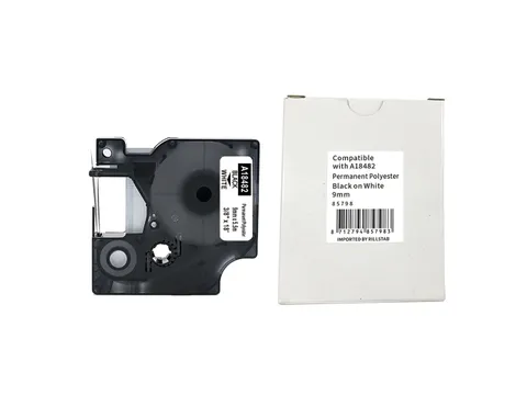 Dymo Rhino Compatible Tape 18482 Polyester 9mm Zwart op Wit