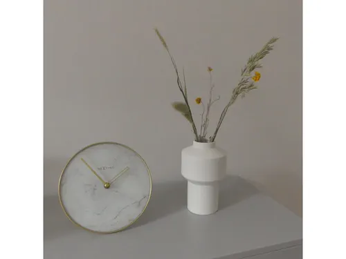 Tafelklok Ø 20cm Glas / Metaal Wit 'Marble'