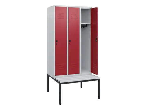 locker met bank,HxBxD 1950x900x815mm,3vak,vak B 300mm,draaigrendel