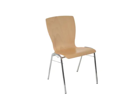 Houten Kuipstoel,4Voeten Ronde Buis Verchroomd,Zitschaal Beuken