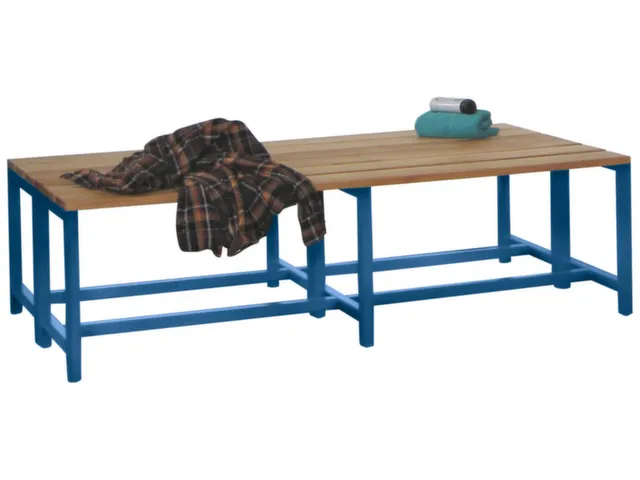 banc double,LxP 1500x740mm,barrettes en bois hêtre,piètement RAL5010