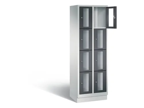 Lockerkast 1800x610x500mm 2x4 vakken Cilinderslot, Sokkel, RAL7021