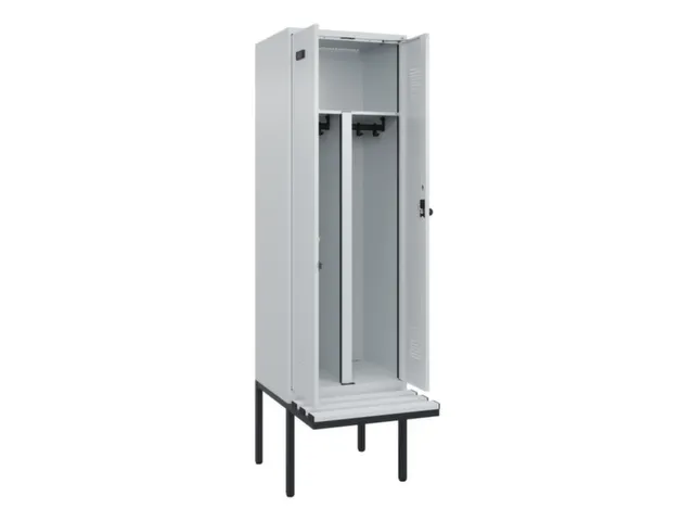 PBM-locker met bank,HxBxD 2120x600x815mm,2vak,vak B 300mm,draaigrendel