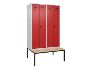 PBM-locker met bank,HxBxD 2120x1200x815mm,4vak,vak B 300mm - 2