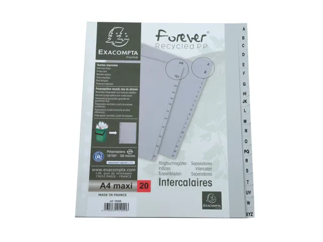 Tabbladen PP A4+ bedrukt A-Z grijs