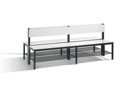 omkleedbank,HxLxD 796x2000x760mm,HPL wit,frame staal RAL7021,leuning