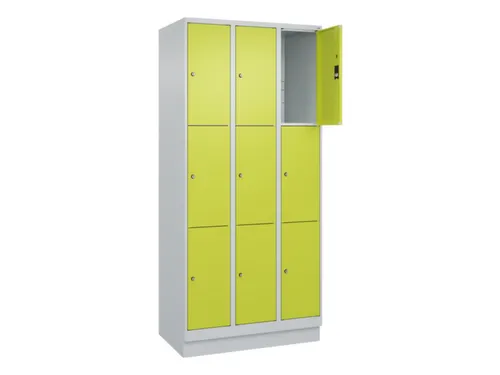 lockerkast,HxBxD 1950x900x500mm,3x3vakken,vak B 300mm,cil.-slot,sokkel
