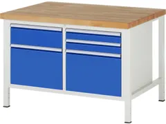 werkbank,HxBxD 840-1040x1250x900mm,beukblad,draagverm. 1250kg,4voeten