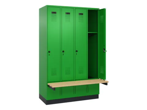 locker met bank,HxBxD 1950x1200x815mm,4vak,vak B 300mm,draaigrendel