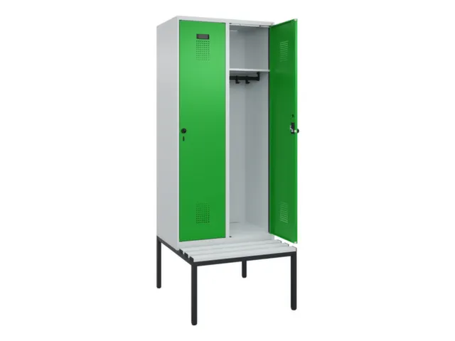 locker met bank,HxBxD 2120x800x815mm,2vak,vak B 400mm,draaigrendel