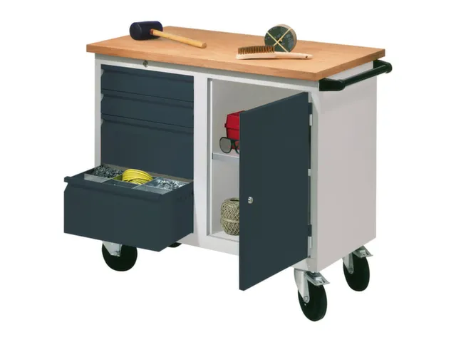 werkbank,verrijdbaar,HxBxD 915x1090x600mm,RAL7035,front RAL7016