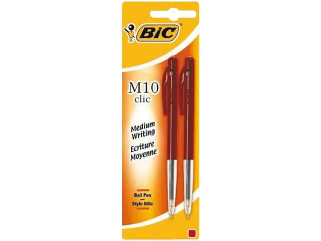 Balpen Bic M10 medium rood bister à 2 stuks