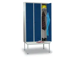 locker met bank,HxBxD 2150x1200x500mm,3vak,RAL7035,front RAL5010