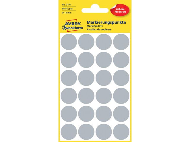 vacht Knorretje vredig Avery Ronde etiketten diameter 18 mm, grijs, 96 stuks | AveryEtiketten.nl