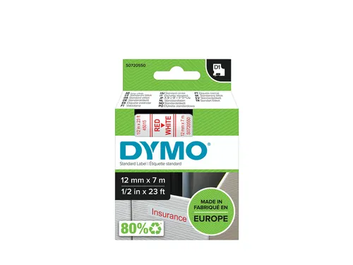 Labeltape Dymo LabelManager D1 polyester 12mm rood op wit