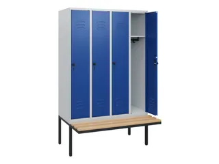 locker met bank,HxBxD 1950x1200x815mm,4vak,vak B 300mm,draaigrendel - 2