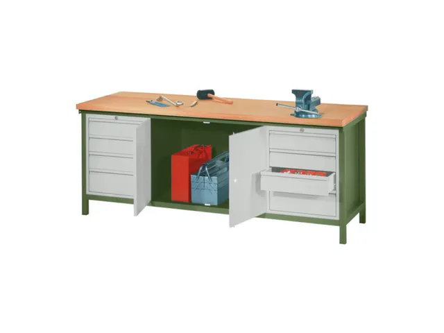 établi,HxlxP 900x2000x700mm,piètement/corps RAL6011,face avant RAL70