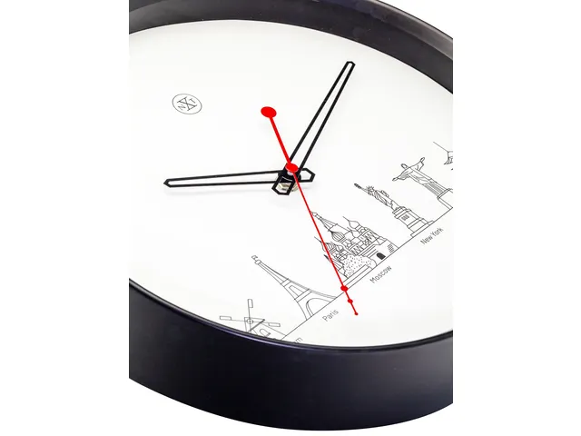 Horloge murale NeXtime 'Worldtour' Ø30cm plastique noir