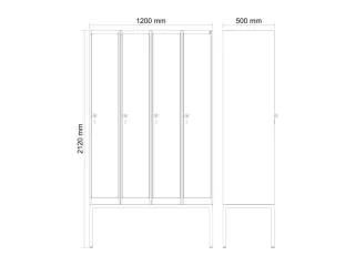 locker,HxBxD 2120x1200x500mm,4vak,vak B 300mm,cil.-slot,voetonderstel - 3