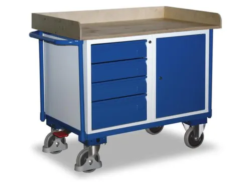 Tafel- En Kastwagen 400kg Laadvl. Lxb 1125x625mm 1 Kast 4 Laden Ral501