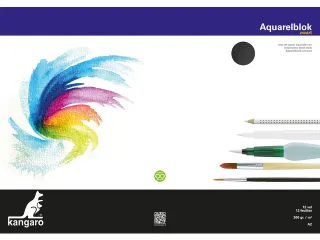 Blok aquarelpapier Kangaro A2 300g 12 vel zwart, 3 zijden verlijmd - 1