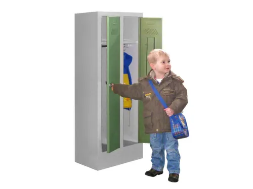 lockerkast v. kinderen,HxBxD 1300x530x300mm,2vak,RAL7035,front RAL6011